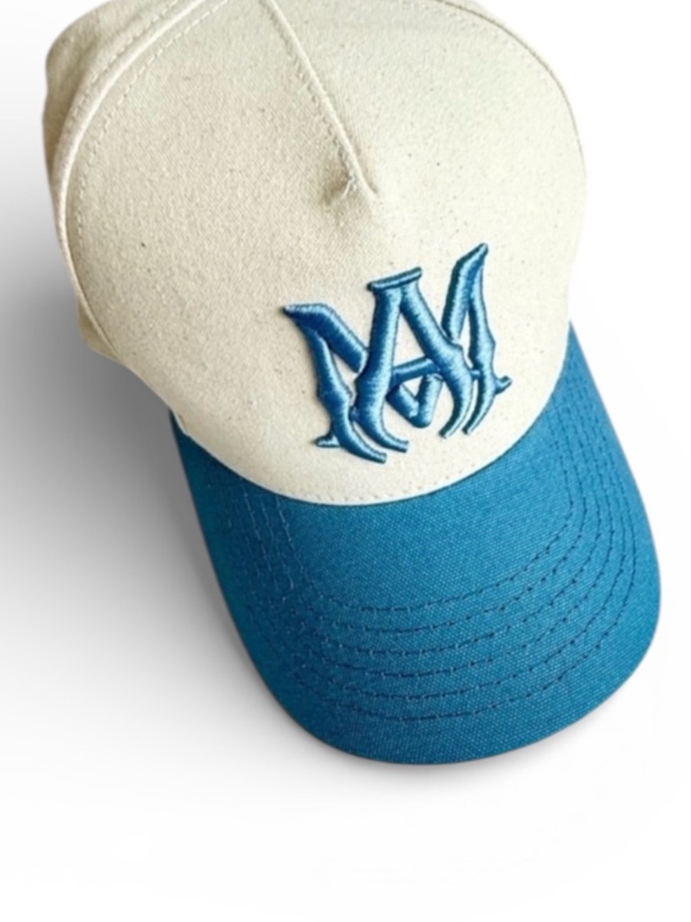 AMIRI Cream and Teal Logo Baseball Cap